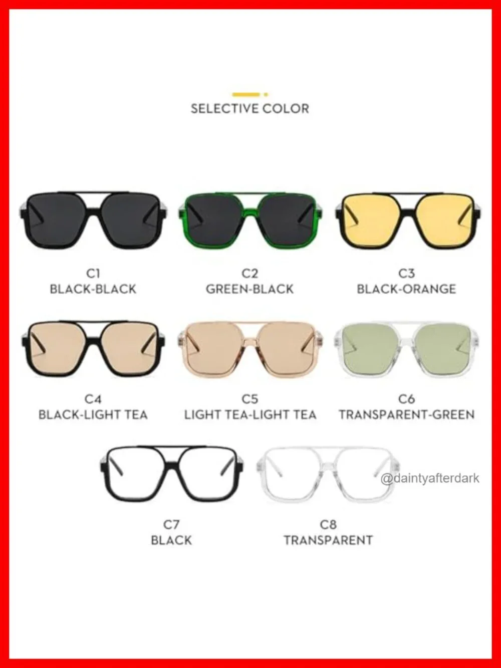 Vintage Big Square Half Frame Sunglasses UV400 Sun Shades Double Bridge Pilot